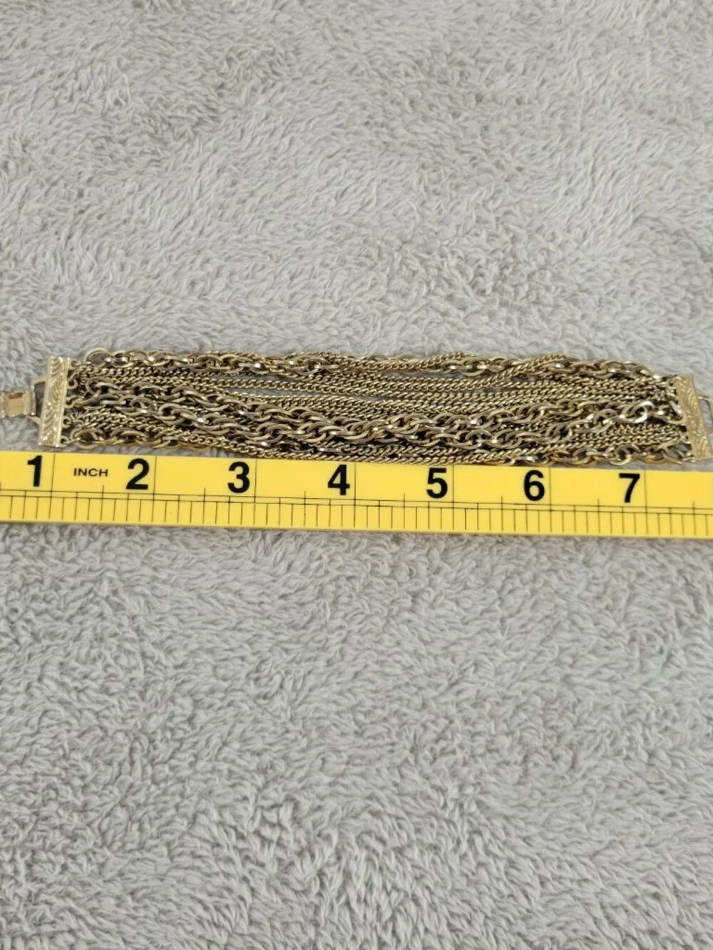 Vintage Kramer Gold Tone Multi Strand Statement Chain Link Bracelet Boho B4E